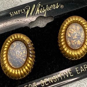 Simply Whispers Pierced Earrings Goldtone Sensitive Ears White Color Stone